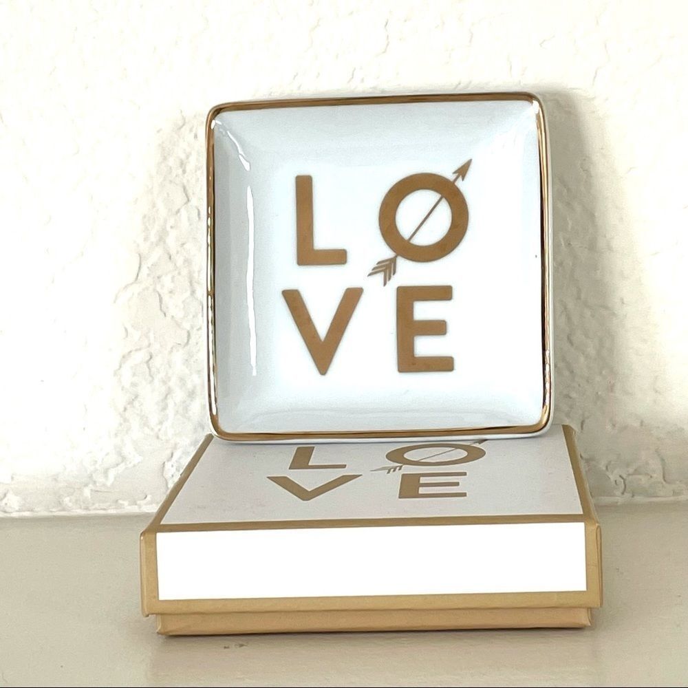 Fringe Studio LOVE white and gold trinket dish